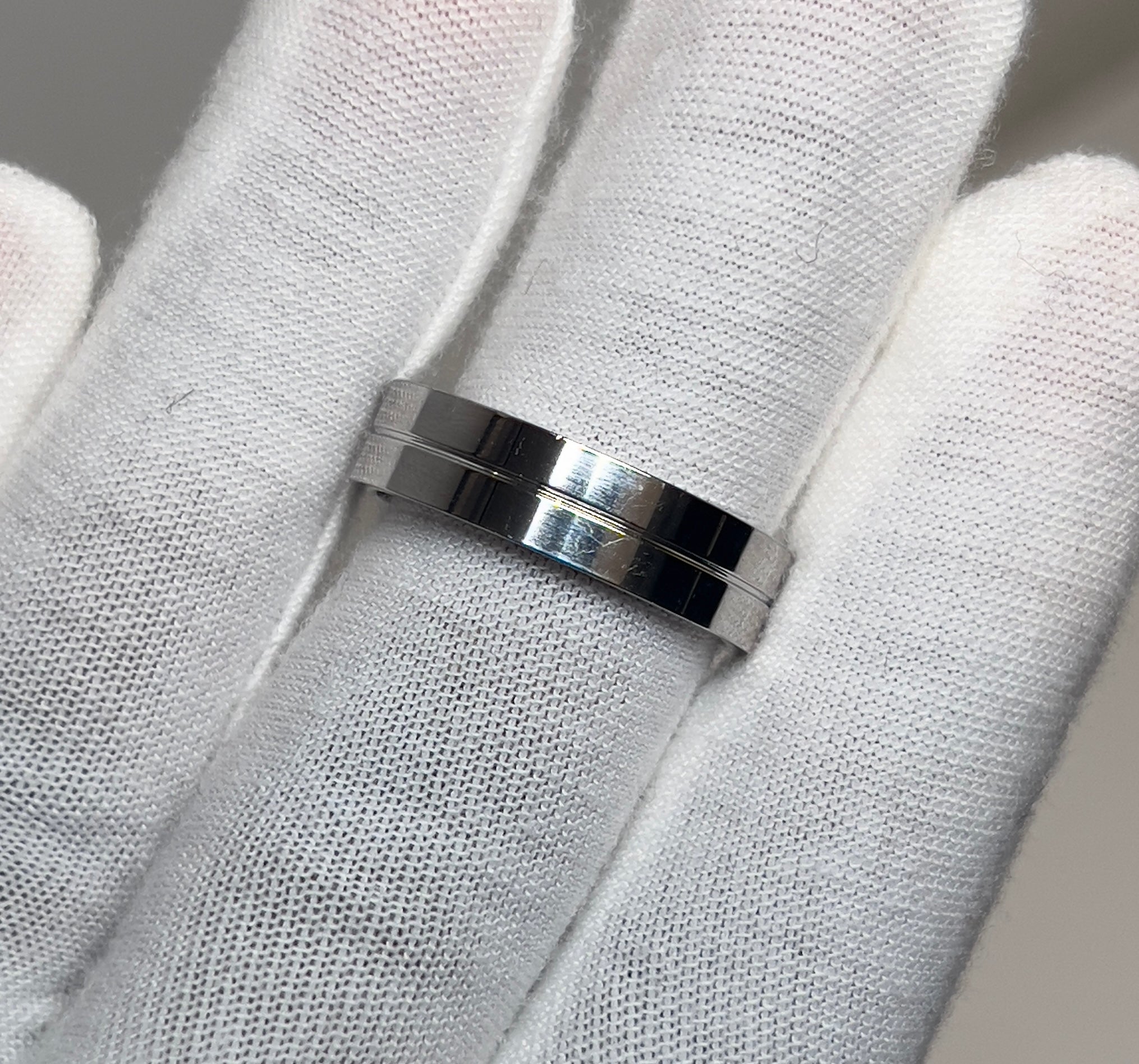 Stainless Steel Flat Line Polished Silver Mens Ring