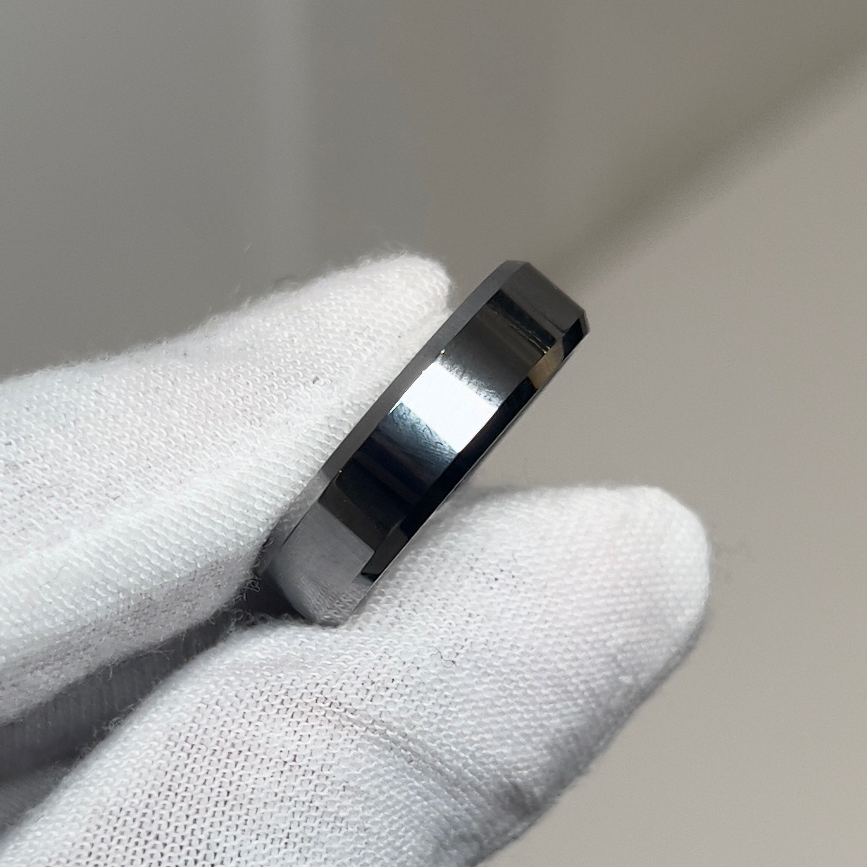 Tungsten Bevelled Polished Grey Silver Mens Ring