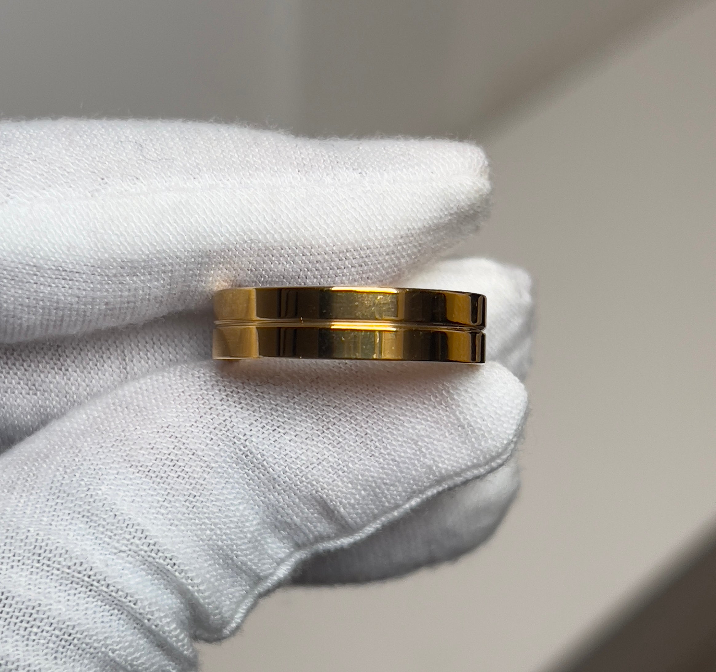 Stainless Steel Flat Line Polished Gold Mens Ring