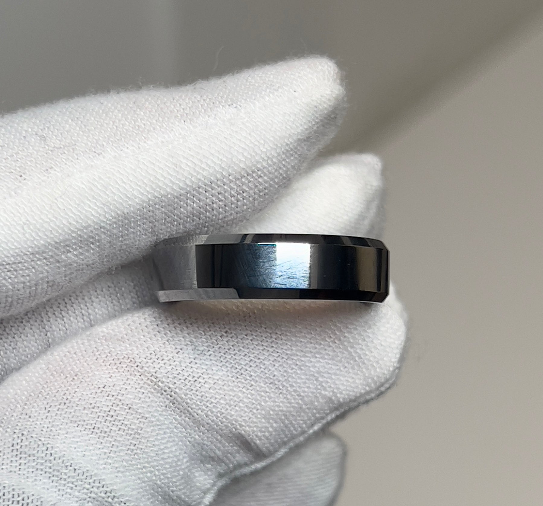 Tungsten Bevelled Polished Grey Silver Mens Ring
