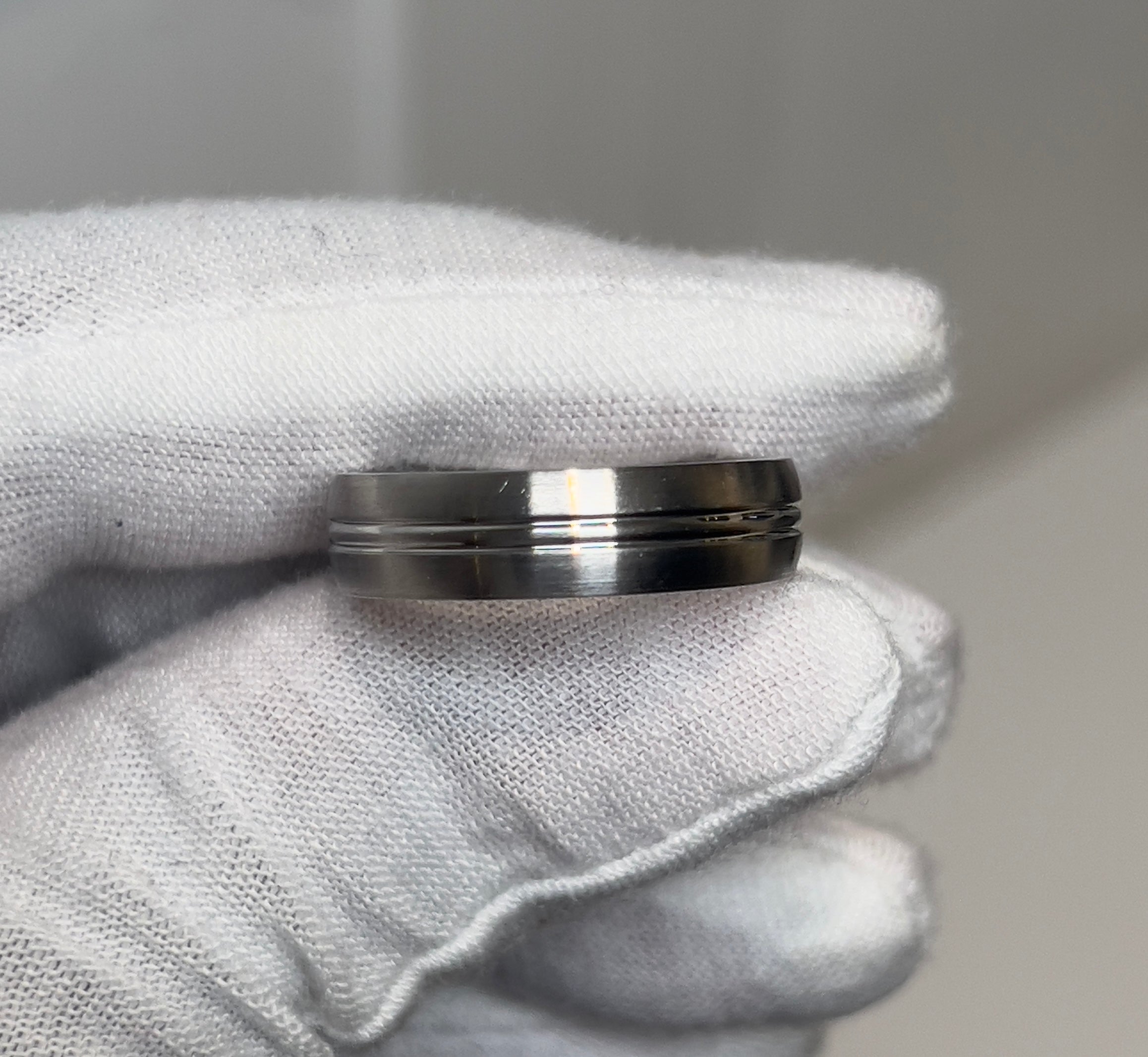 Stainless Steel Double Line Silver Mens Ring