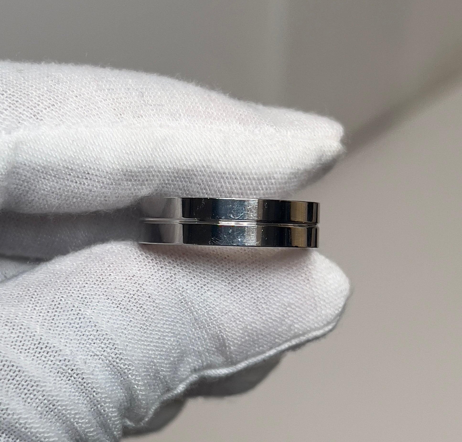 Stainless Steel Flat Line Polished Silver Mens Ring