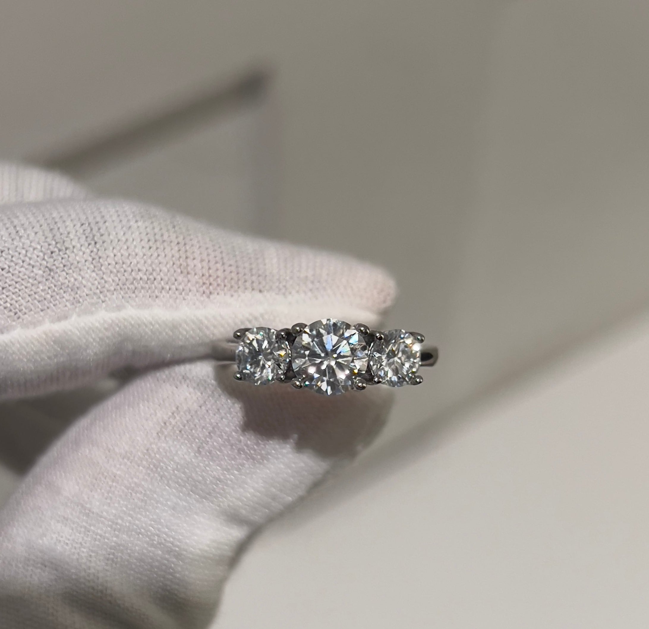 Sterling Silver Round Trilogy Moissanite Ring