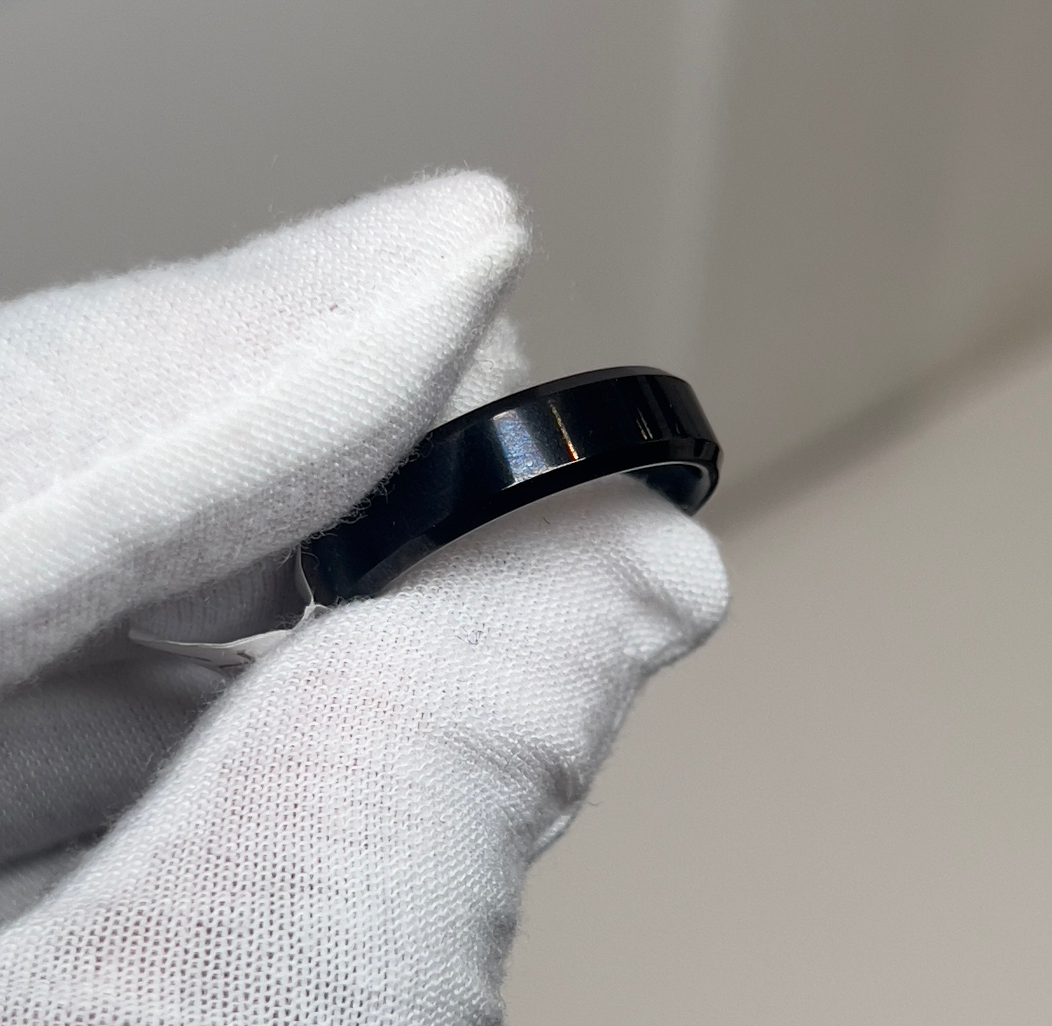 Tungsten Bevelled Polished Black Mens Ring