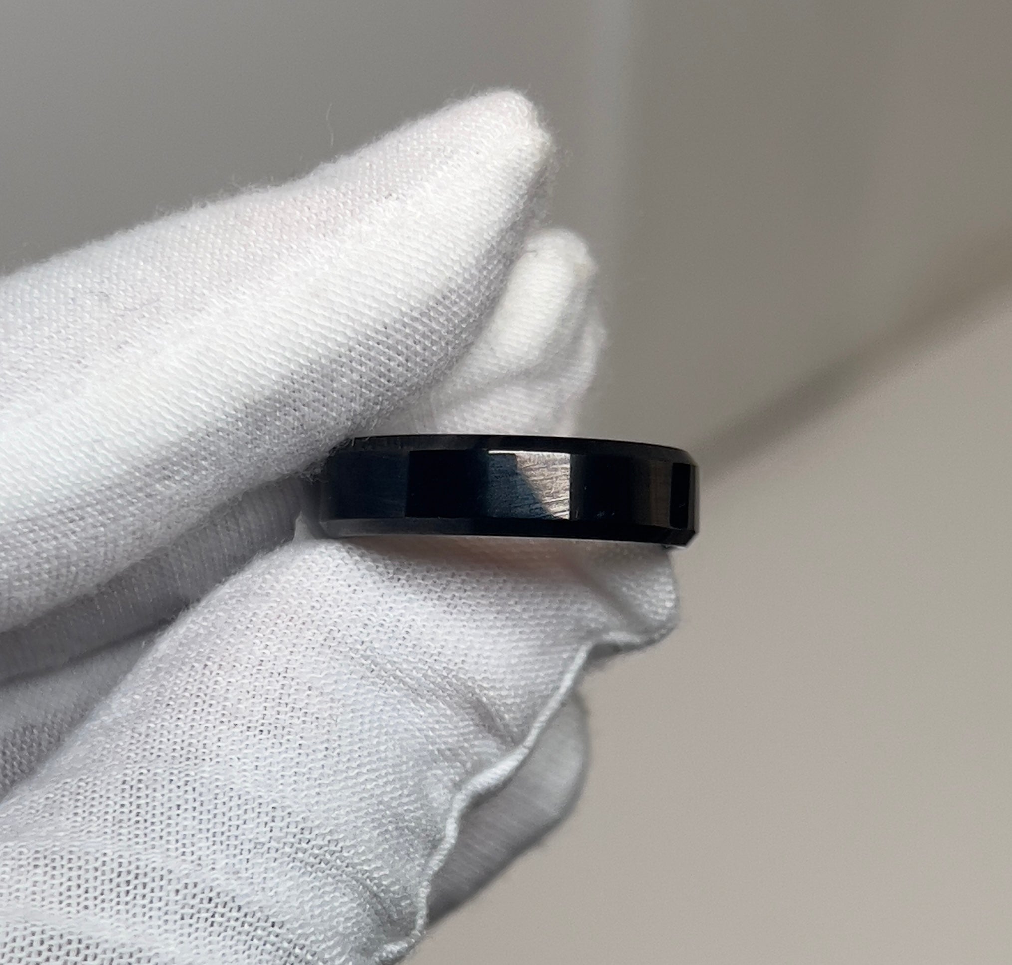 Tungsten Bevelled Polished Black Mens Ring