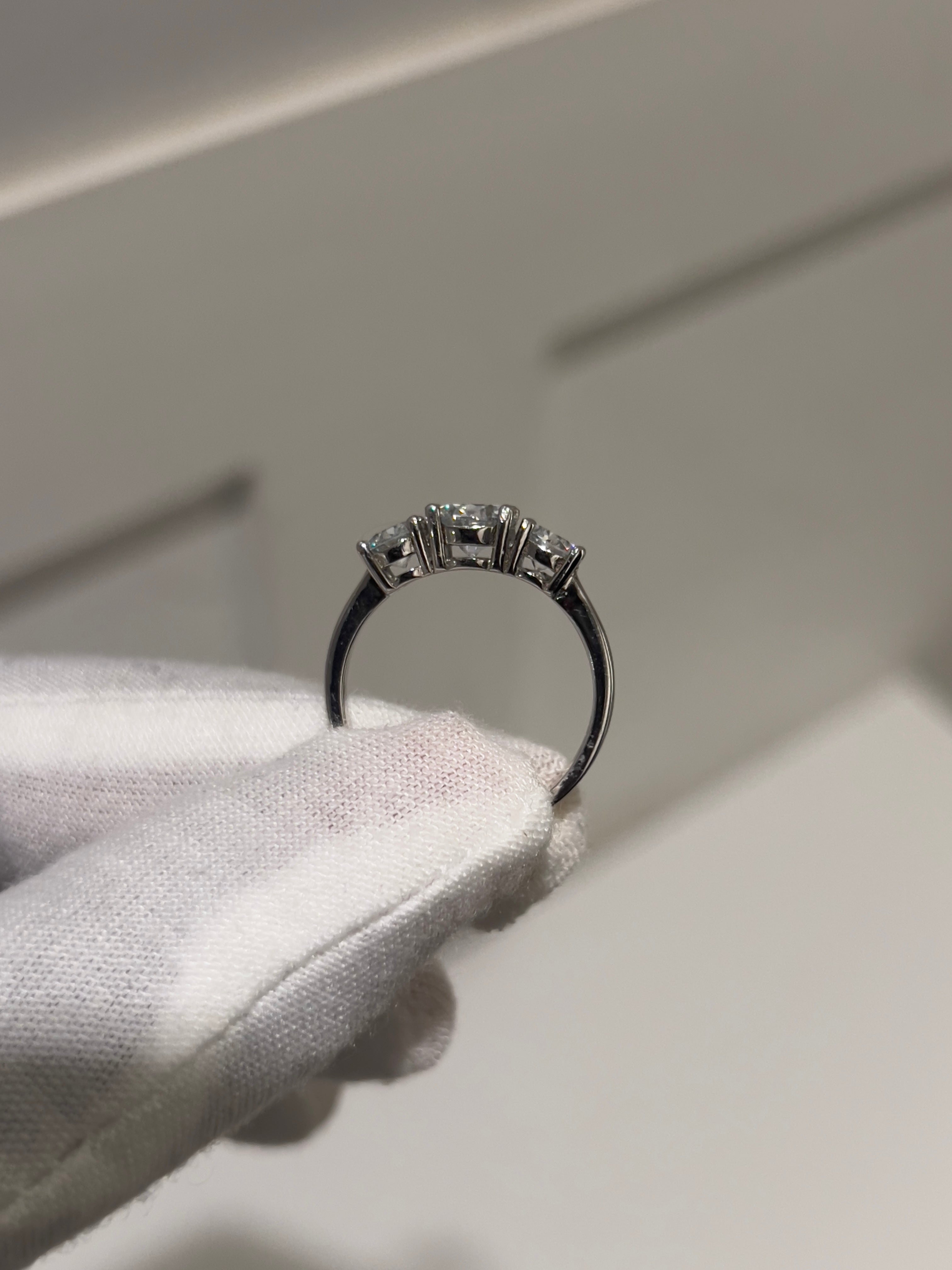 Sterling Silver Round Trilogy Moissanite Ring