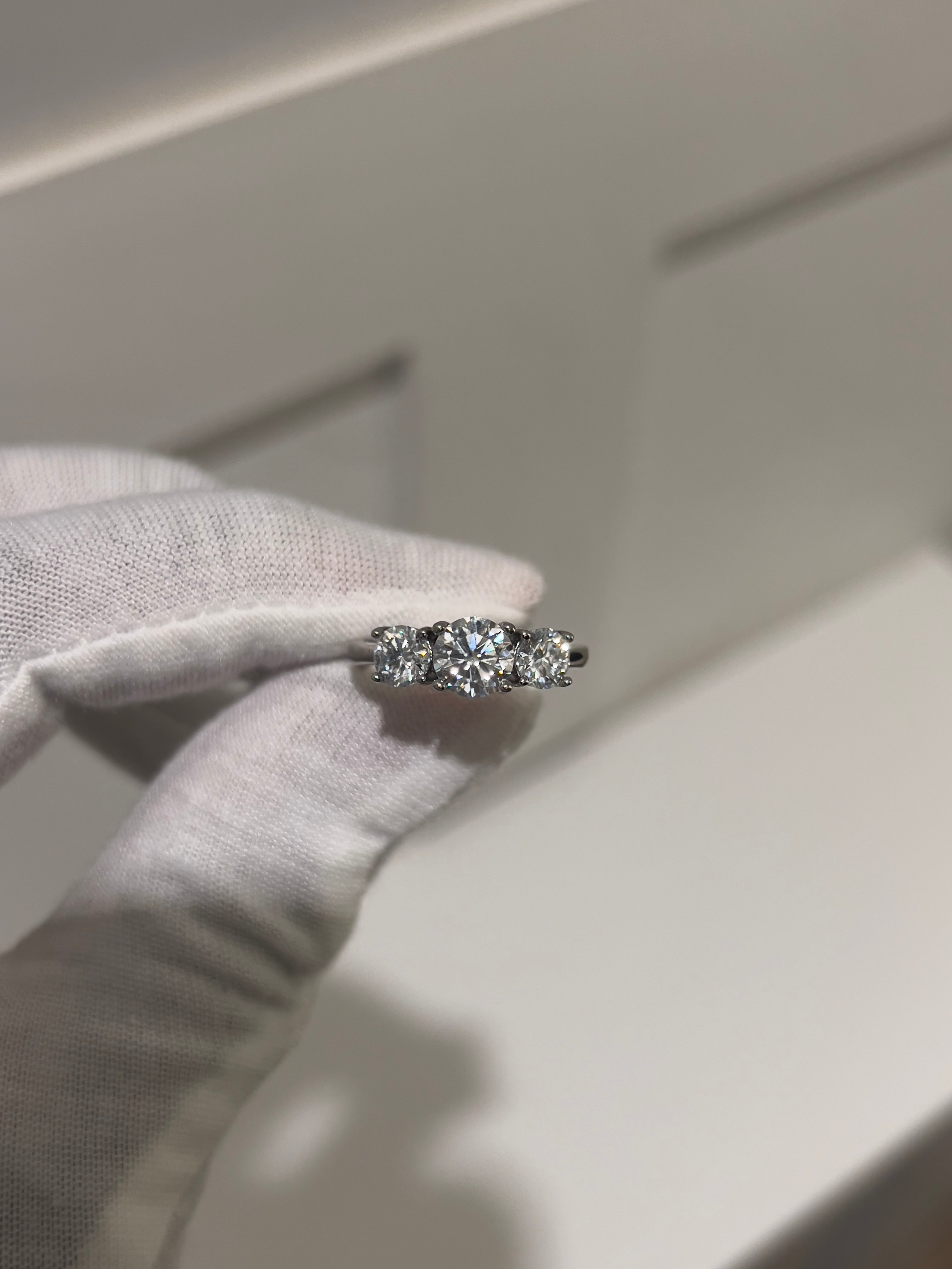 Sterling Silver Round Trilogy Moissanite Ring