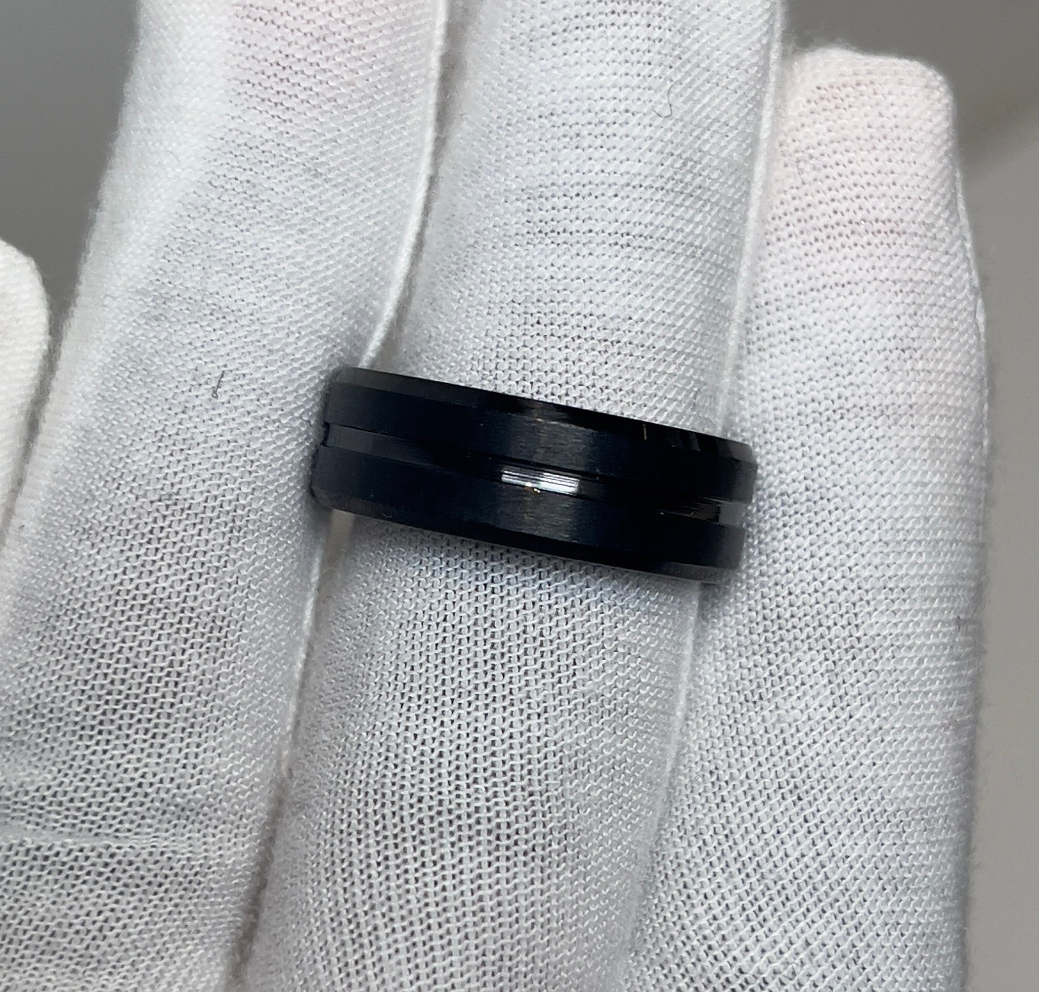 Bevelled Brushed Titanium Black Mens Ring