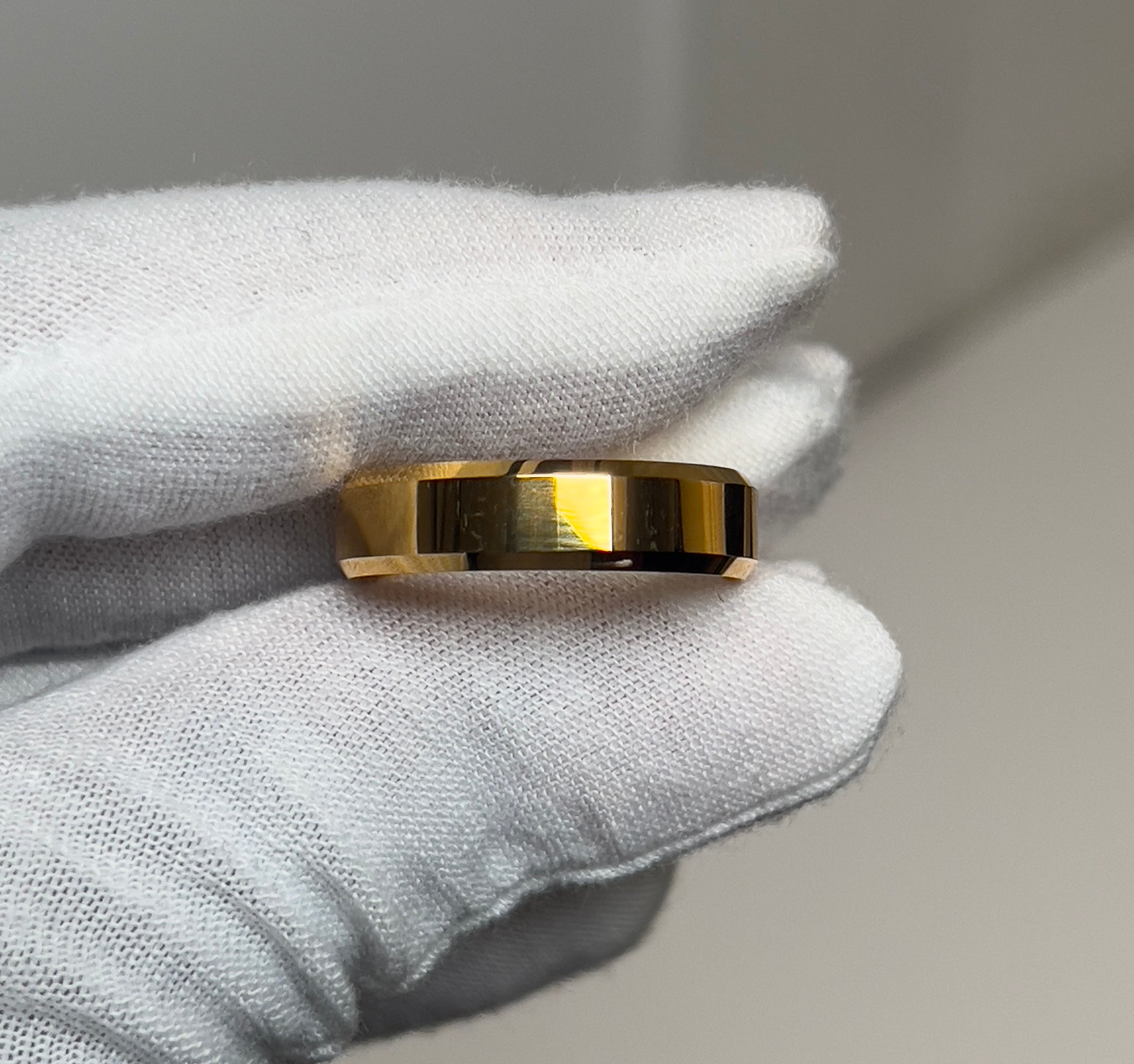 Tungsten Bevelled Polished Gold Mens Ring