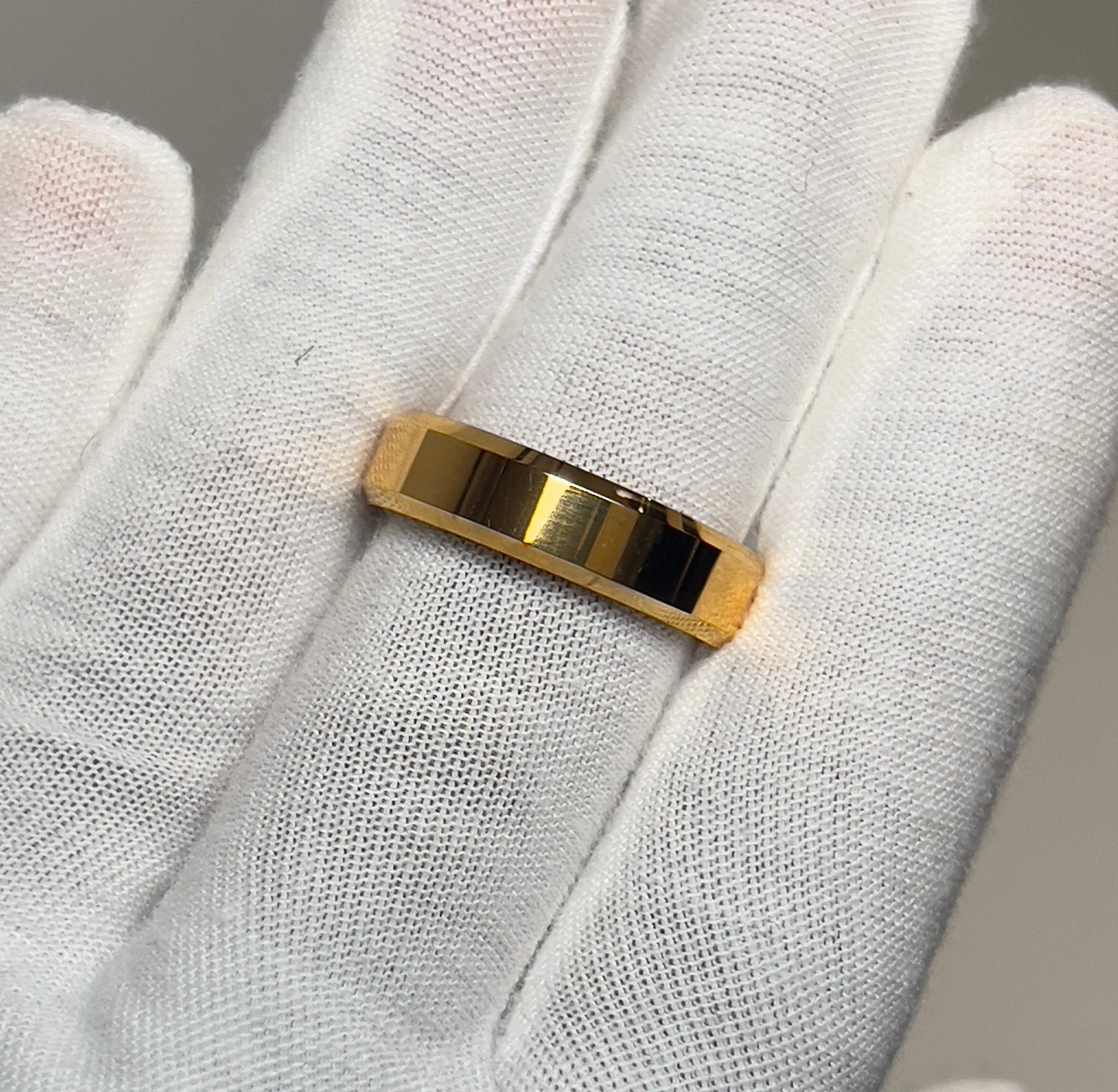 Tungsten Bevelled Polished Gold Mens Ring