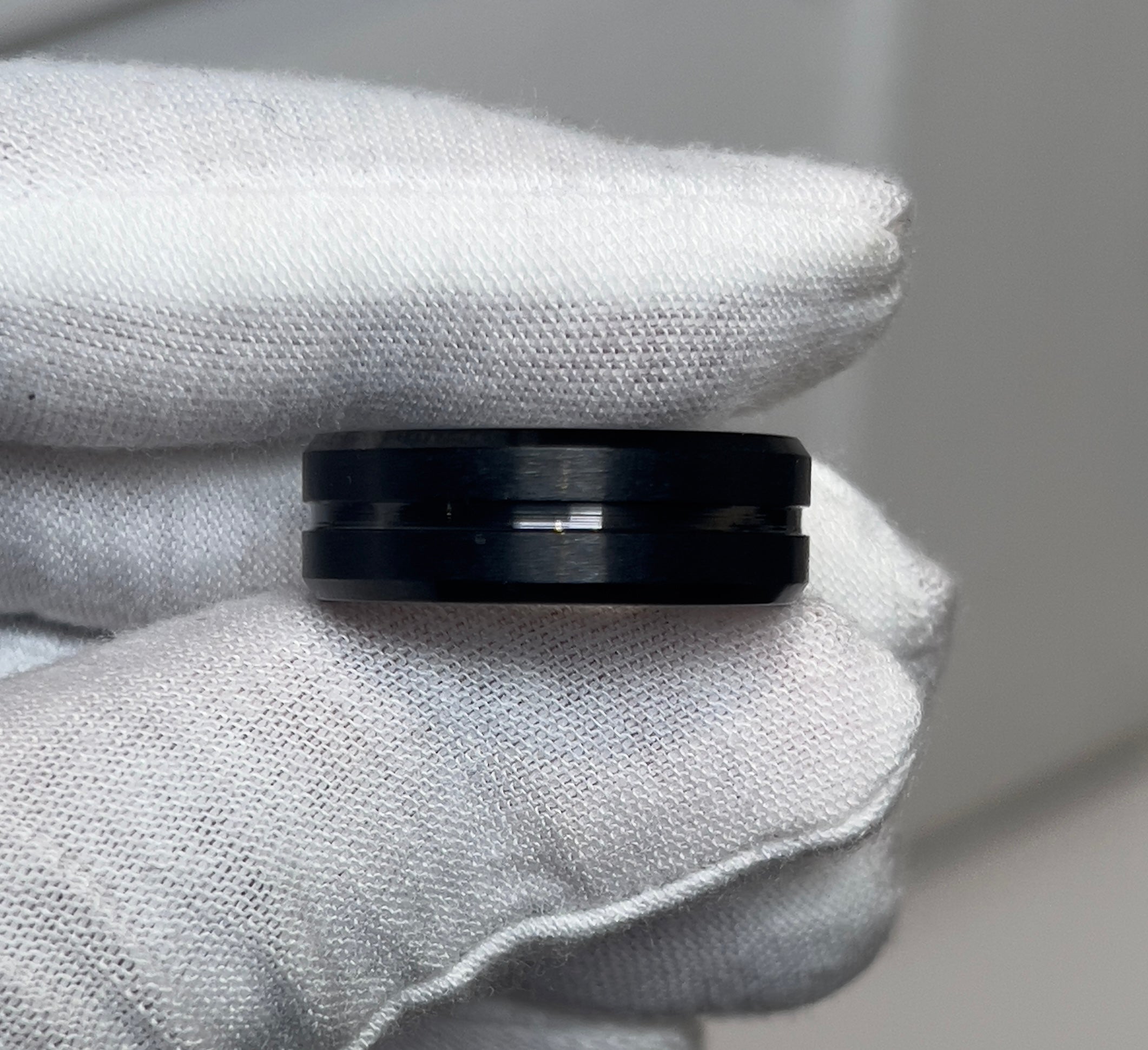 Bevelled Brushed Titanium Black Mens Ring