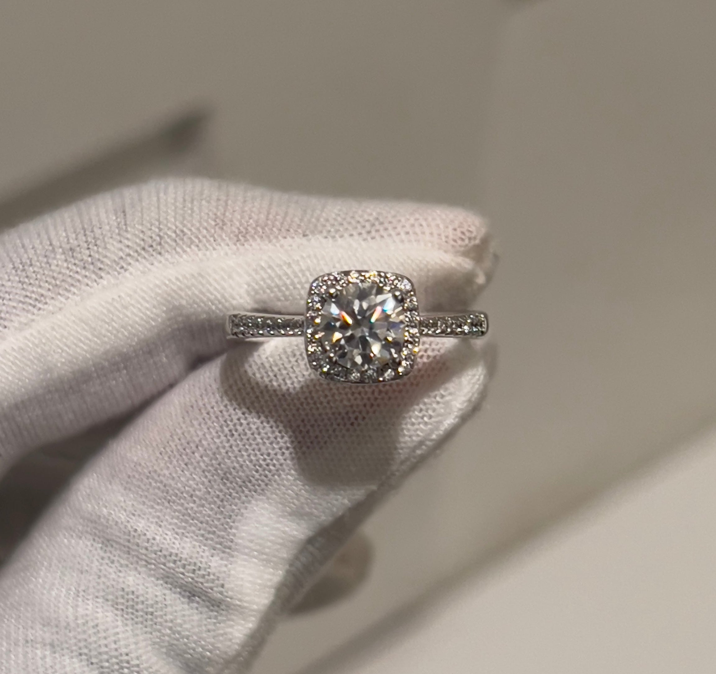 Sterling Silver Round With Cushion Halo Moissanite Ring