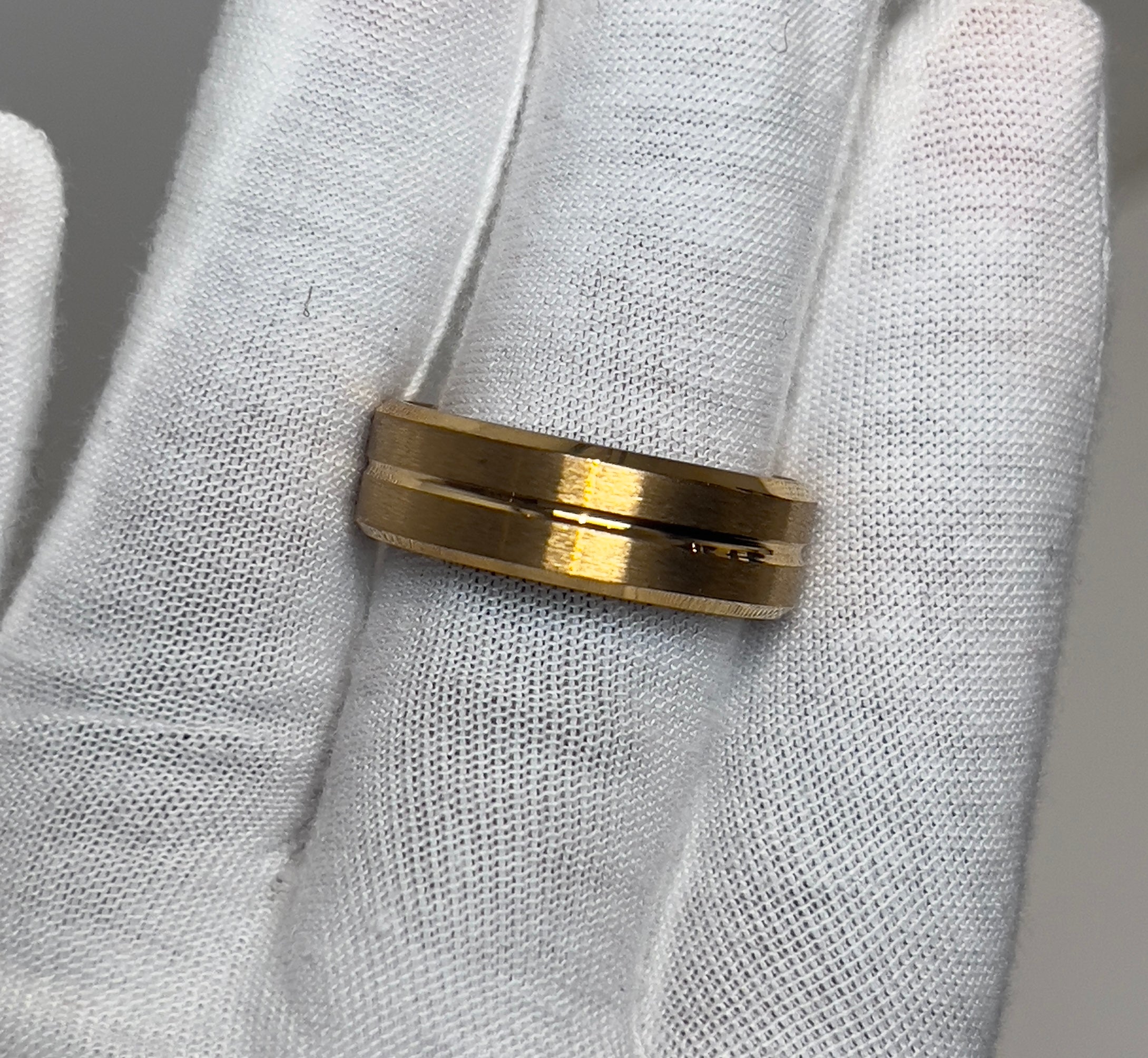 Bevelled Brushed Titanium Gold Mens Ring