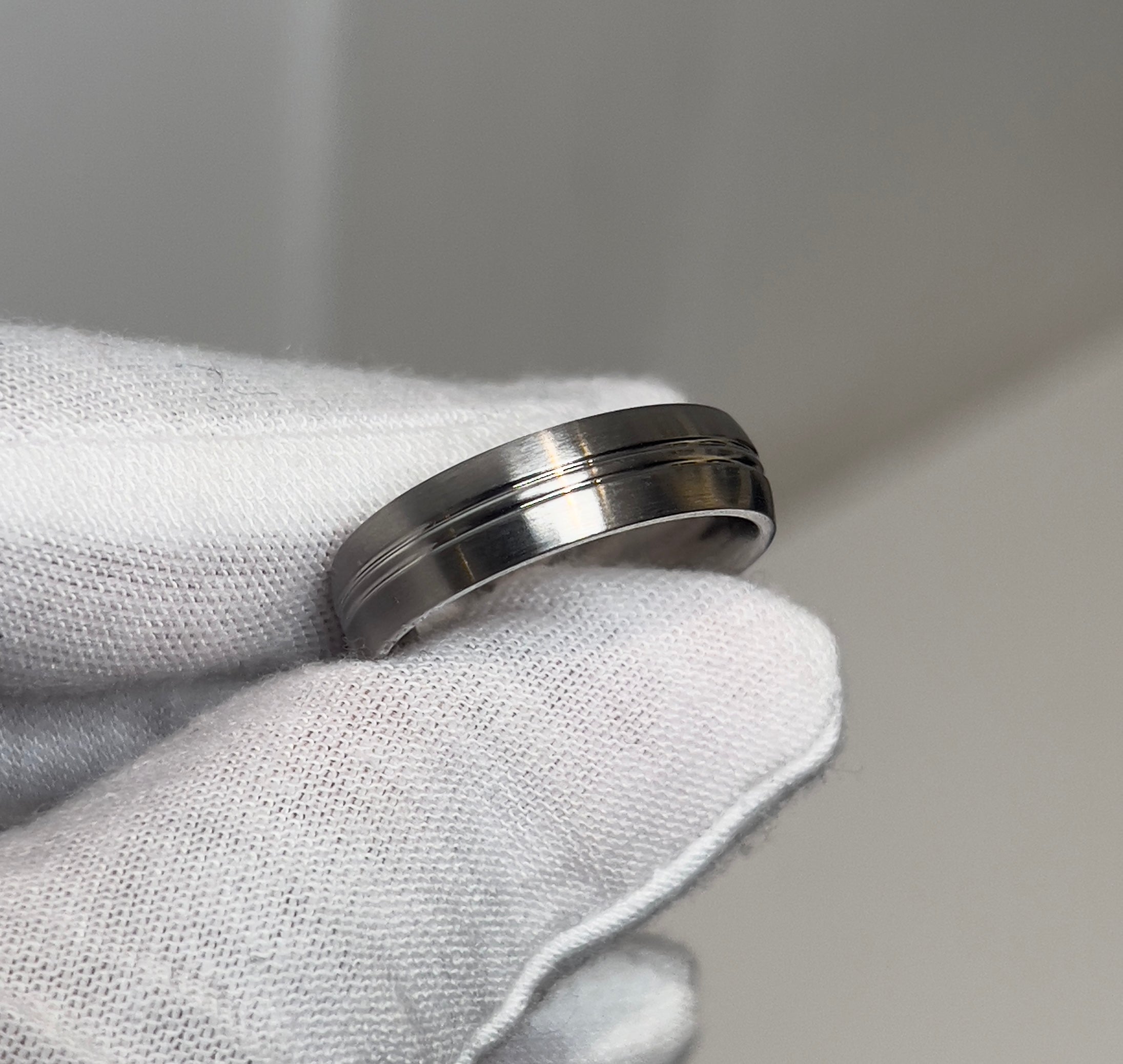 Stainless Steel Double Line Silver Mens Ring