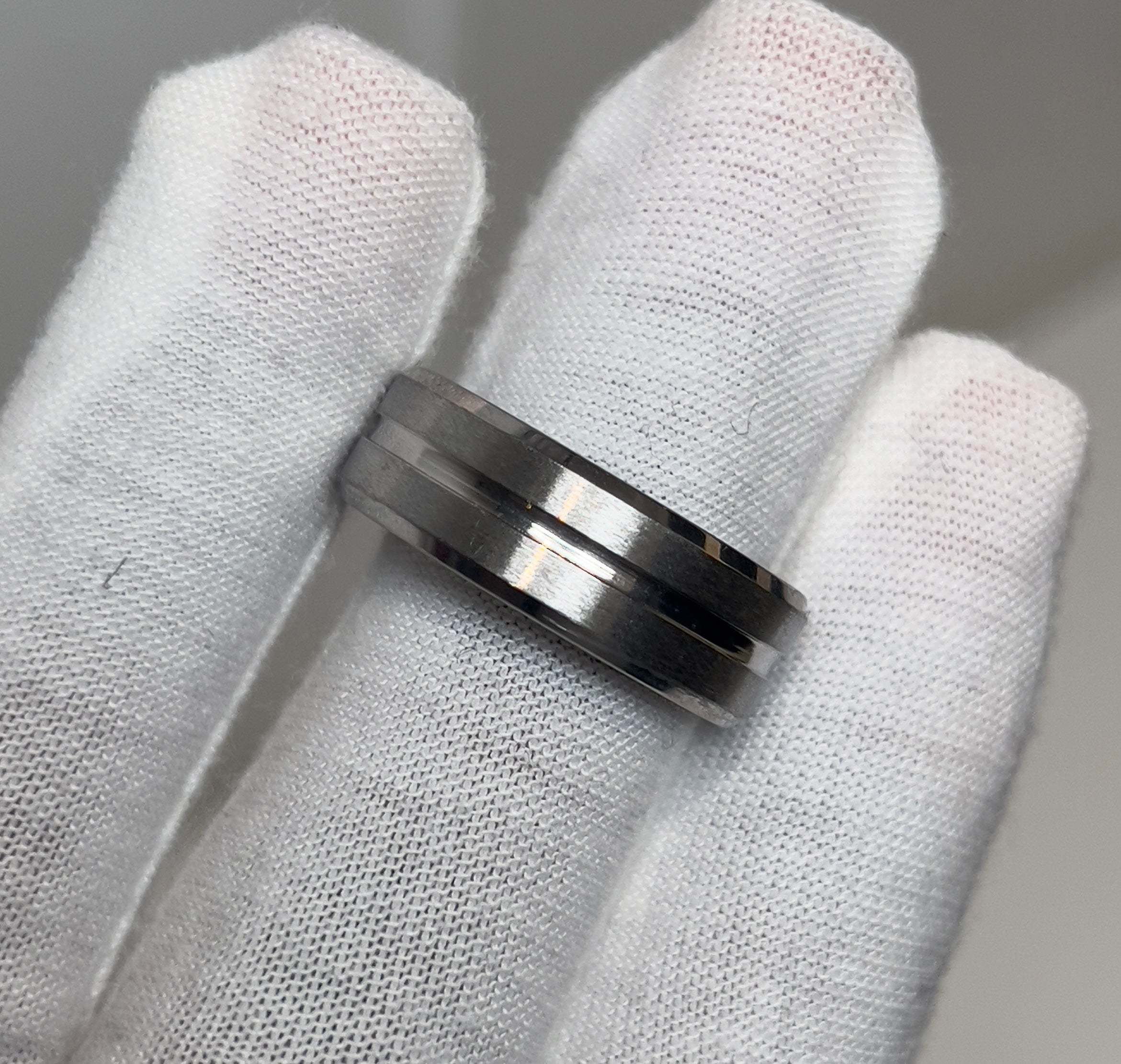 Bevelled Brushed Titanium Silver Mens Ring