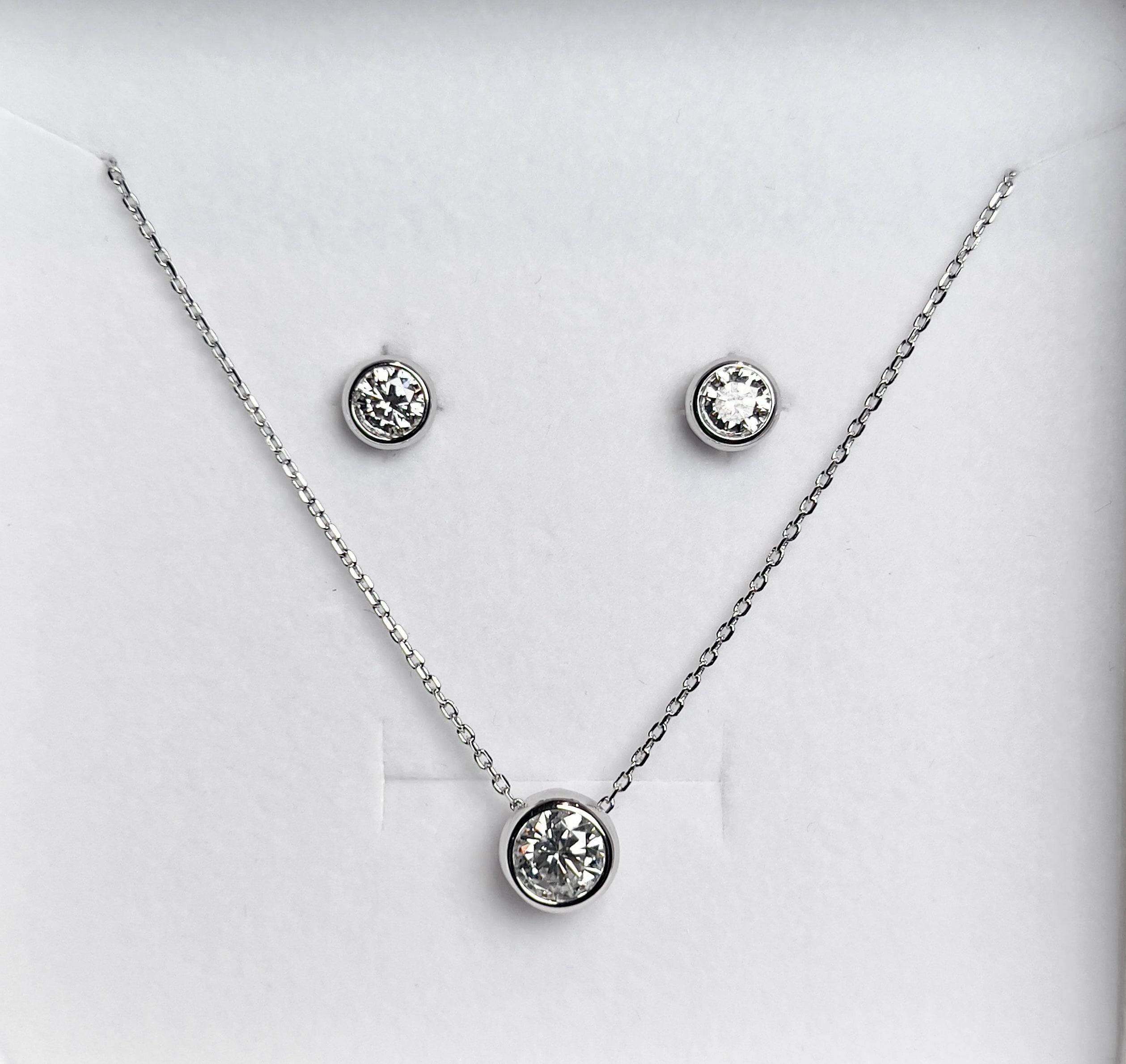 Bezel Moissanite Necklace and Earrings Set