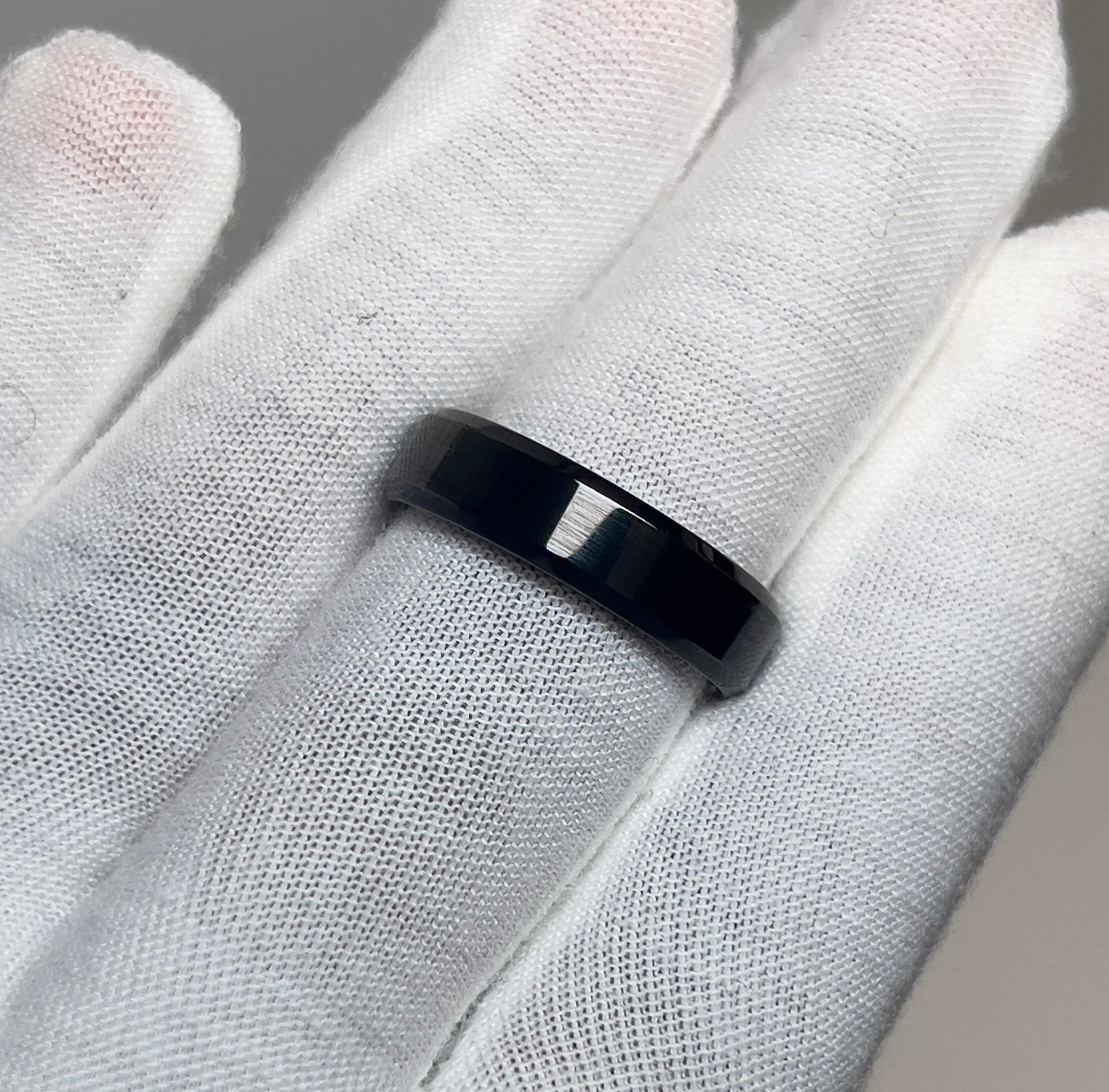 Tungsten Bevelled Polished Black Mens Ring