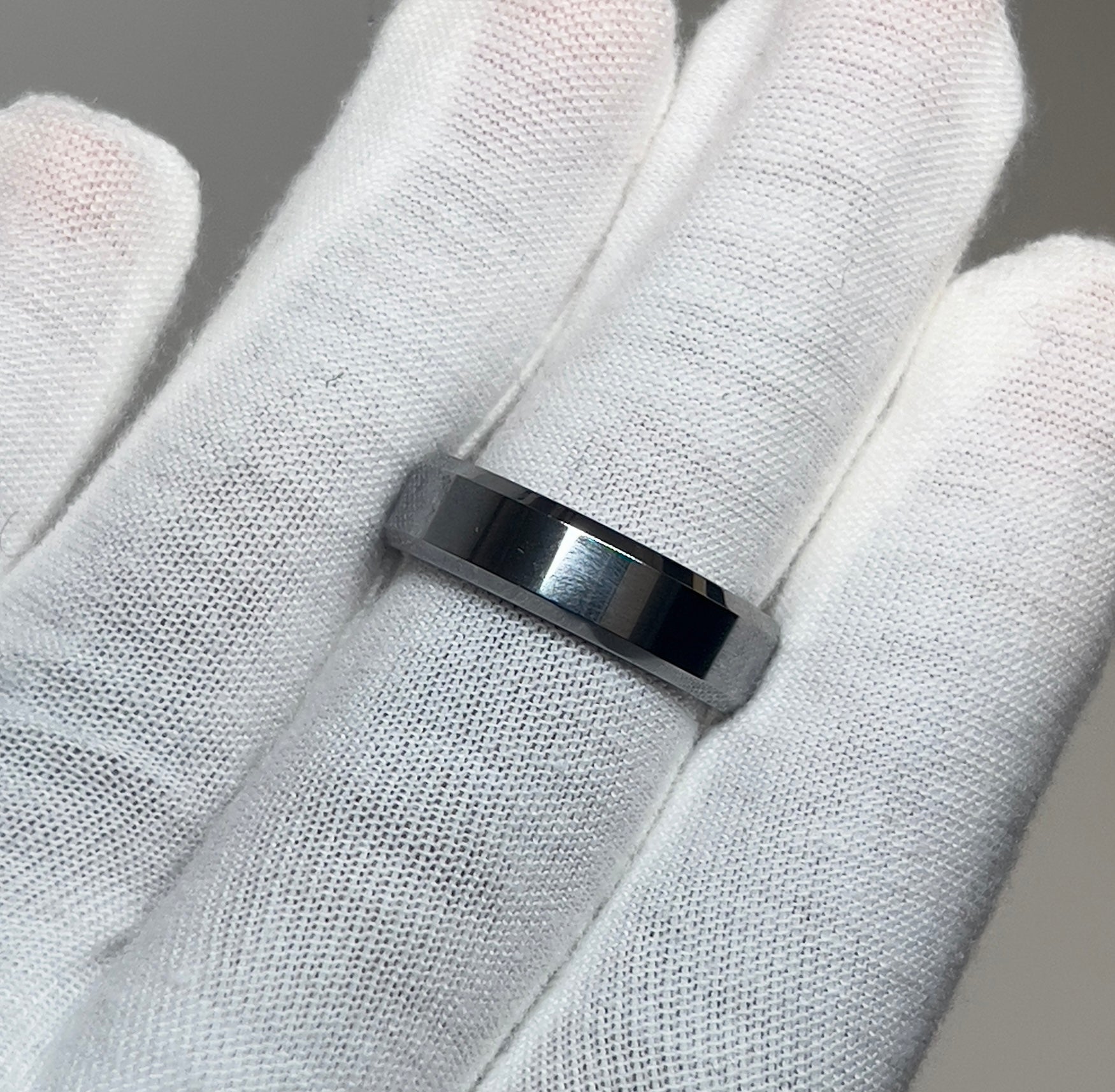 Tungsten Bevelled Polished Grey Silver Mens Ring