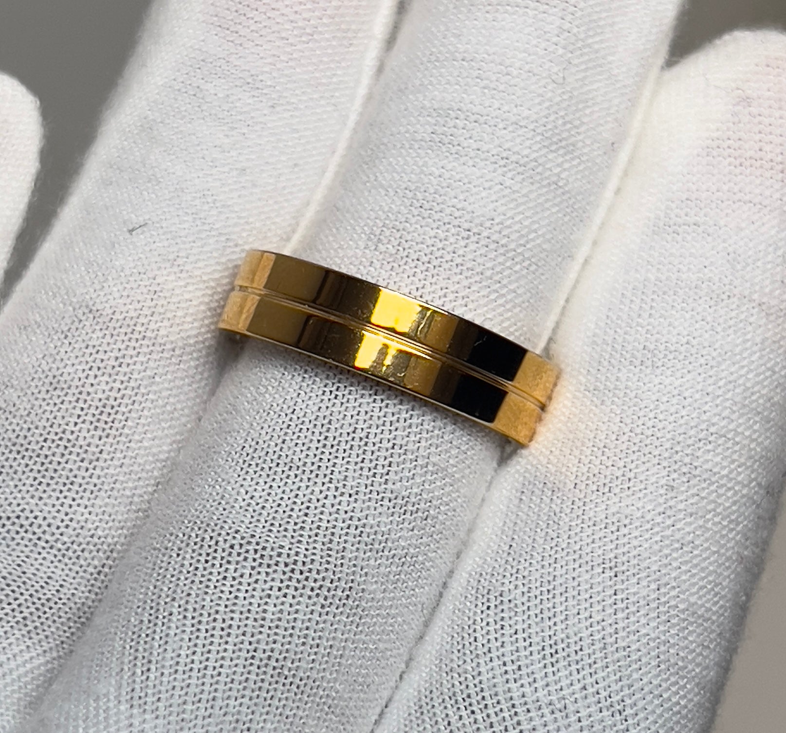 Stainless Steel Flat Line Polished Gold Mens Ring