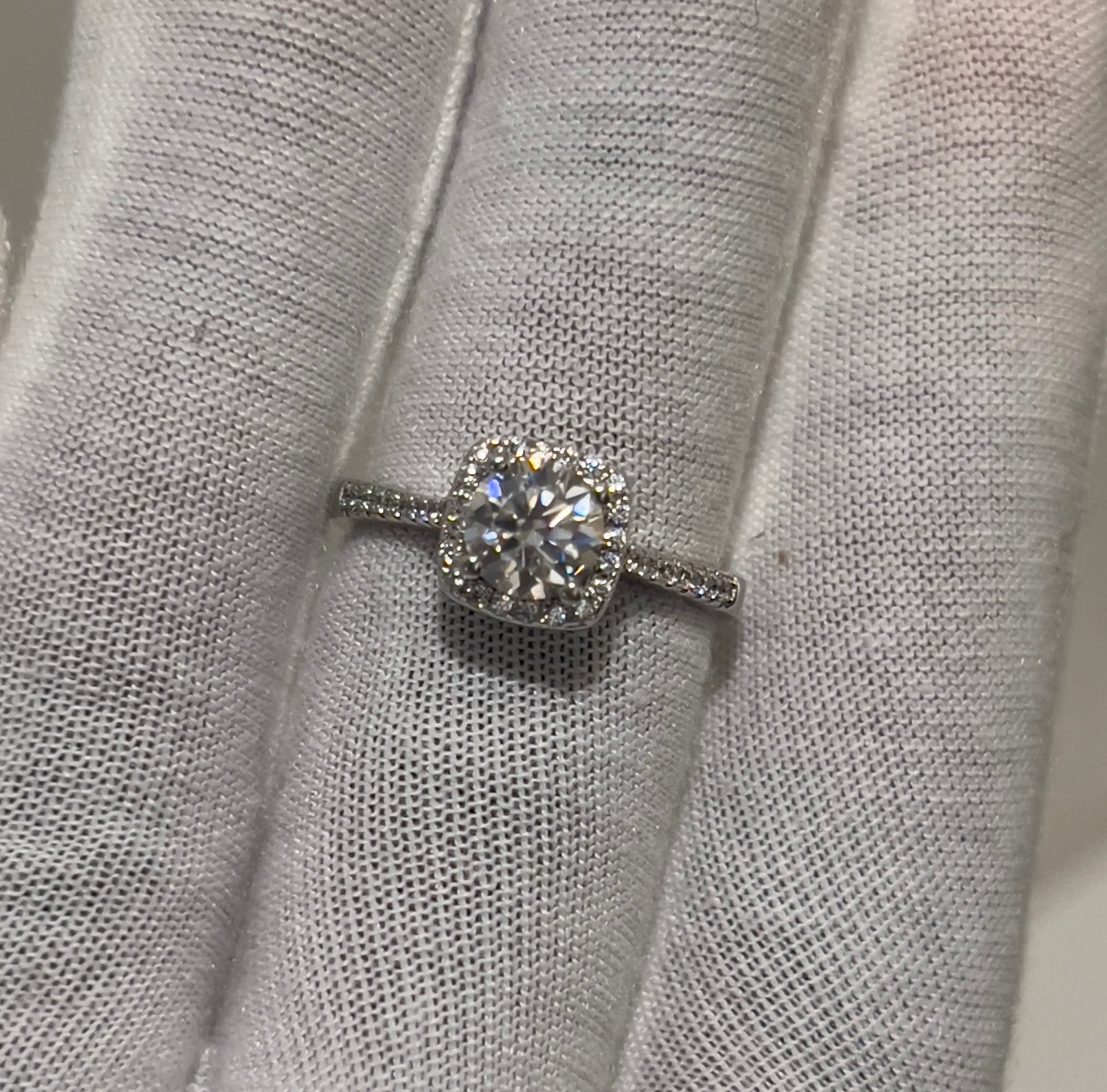 Sterling Silver Round With Cushion Halo Moissanite Ring