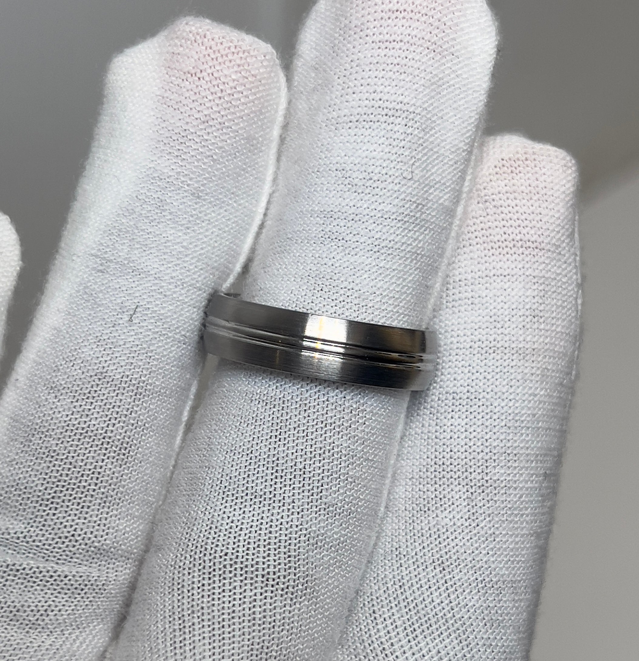 Stainless Steel Double Line Silver Mens Ring